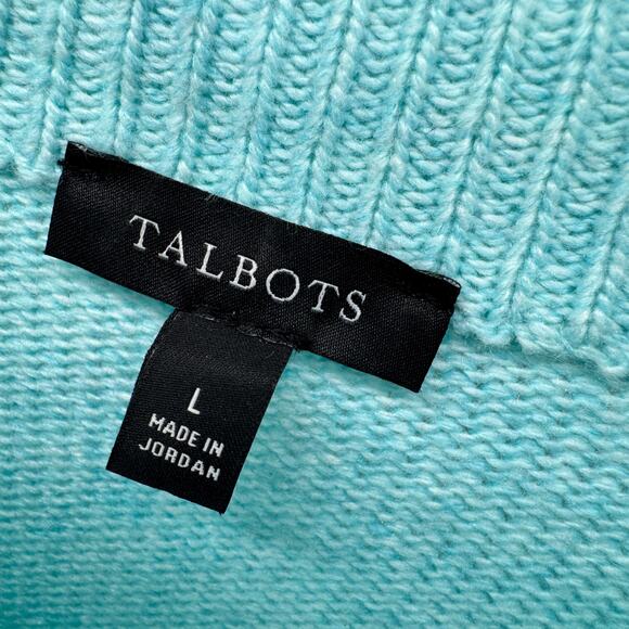 Talbots Sweater Womens Large Coastal Blue Cable Knit Mock Neck Button Detail - Picture 3 of 7